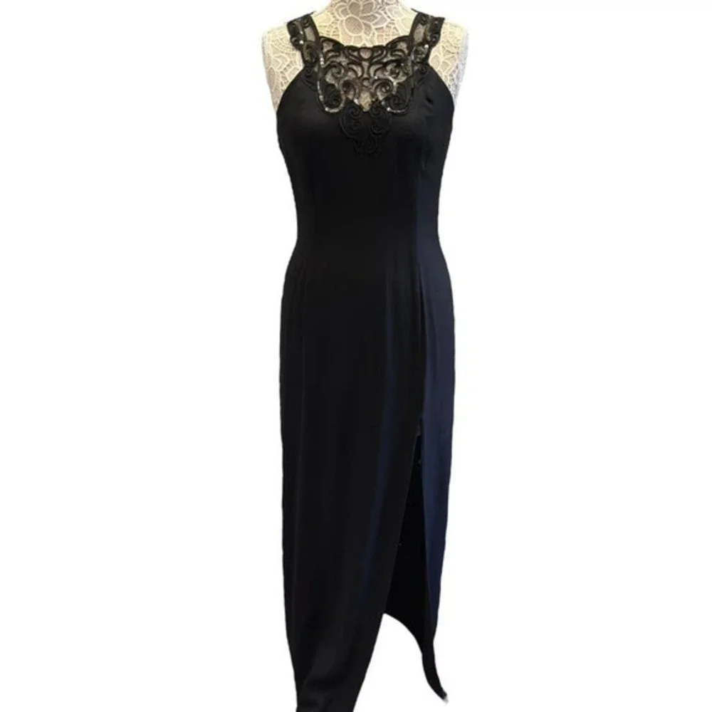 Vintage Jessica McClintock Gunne Sax Black Lace Detail Long Dress Size 11/12 - Picture 1 of 9